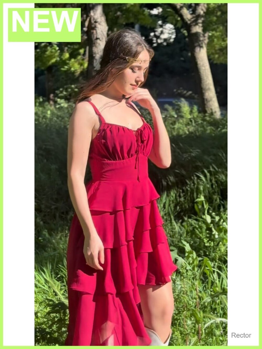 Chiffon High-Low Ruffle Dress with Pockets Smocked Back - Picture 5 of 5